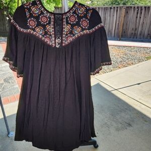 Francesca's Miami Boho Black Dress with Colorful Embroidery